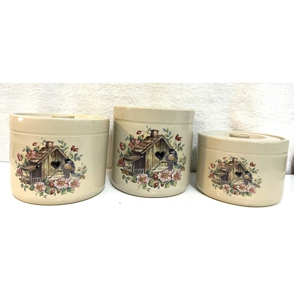 Vintage Shaker & Things Hand Turned Pottery Jar Set Of 3 With Lids